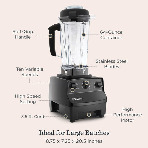 Vitamix 5200 Blender, Professional-Grade Blender for Smoothies, Soups, Ice Cream and More, Stainless-Steel Blades, Self-Cleaning Kitchen Appliance, 64 Oz Container, Black