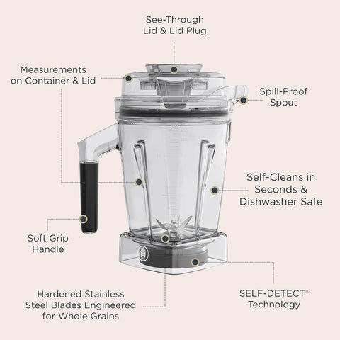 Vitamix 48-Ounce Dry Grains Blender Container with SELF-DETECT, Dishwasher-Safe, BPA-Free, Laser-Cut Stainless-Steel Blades, Tamper Included, Compatible with All Full-Size Vitamix Blenders