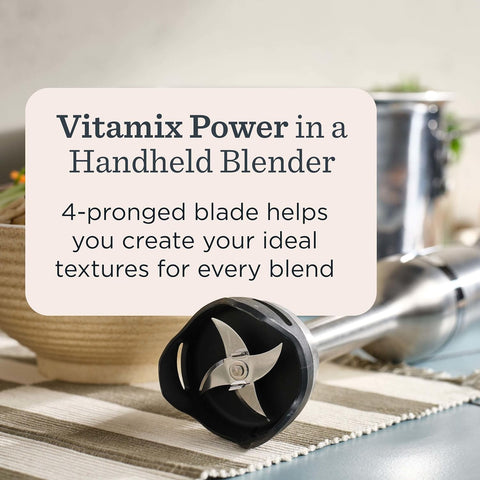 Vitamix 5-Speed Immersion Blender 5-Piece Bundle, 625-Watt Motor, One-Handed Operation, 5 ft cord, includes Mini-Chopper, Blending Jar, Whisk Attachment & Storage Case, Stainless Steel/Black